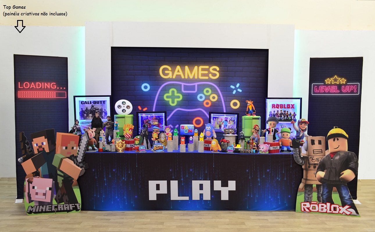 4 Topo Decoração de Bolo Tema Festa Games Jogos - Fantasia Kids